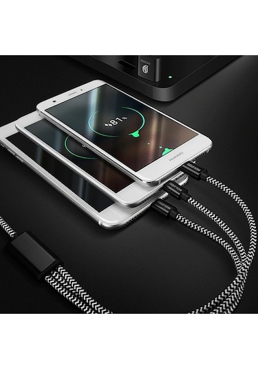 Dux Ducis 3In1 Lightning + Type C + Mikro Kopmaz Usb Kablo Gri-Siyah