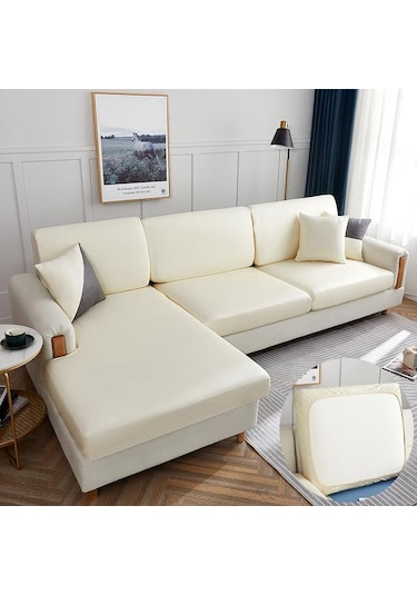 Krem Su Geçirmez Pu Mobilyalar Koruyucu Kanepe Minder Örtüsü Köşe Kanepe Koltuk Minderi Slipcover Elastik Düz Renk Kanepe Örtüsü Normal Size-1