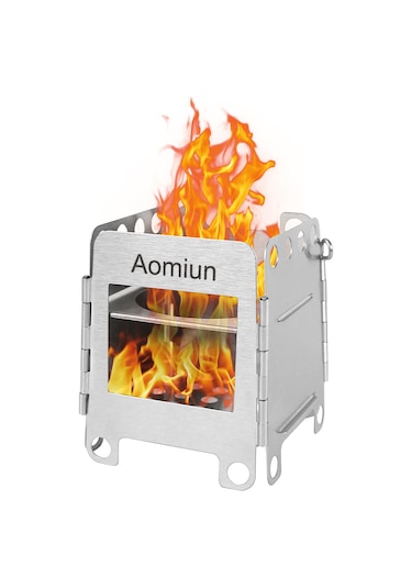 Aomiun-taşınabilir Paslanmaz Çelik Kamp Sobası Hafif Katlanır,yb25086s Gümüş
