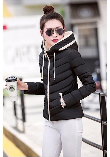 Toridas Günlük Şık Kapüşonlu Kışlık Kadın Şişme Mont 811siyah 001