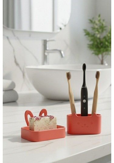 Oxyteez Dekoratif Banyo Sabunluk Seti Kırmızı Renk Reçine Tasarım Ev Ve Ofis Dekorasyonu