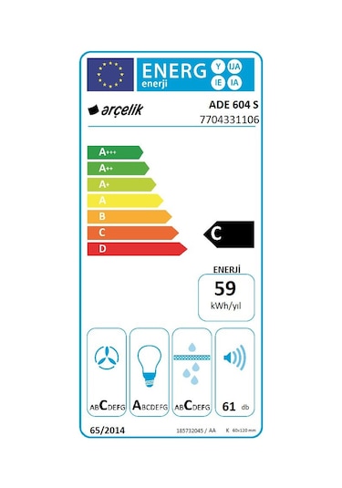Arçelik ADE 604 S Duvar Tipi 60 CM Davlumbaz