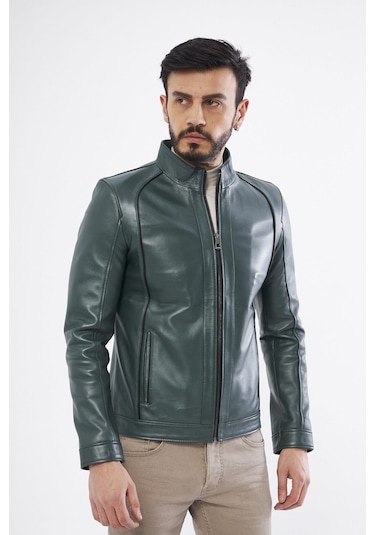 Derinss Der198 Hakiki Deri Erkek Yeşil Mont 001