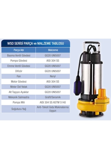 Alarko Wsd Serisi Foseptip Dalgıç Pompa Model Seçiniz Wsd 10-8