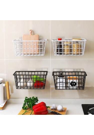 Teltree Duvarlı Demir Depolama Sepeti - Duvar Takımı Banyo Mutfak Organizer - Deliksiz Kurulum Sıfır Boşluk Tasarımı Siyah Diğer