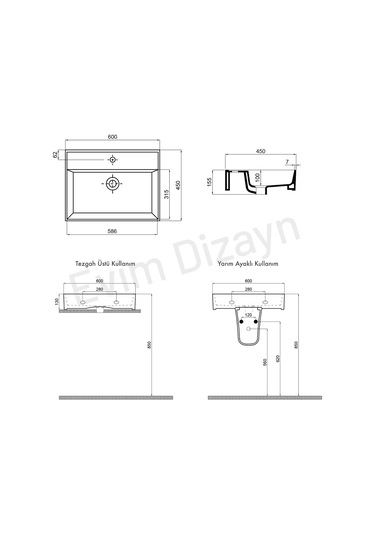 Aqua Bagno Plan Lavabo 60 x 45 CM Mat Siyah