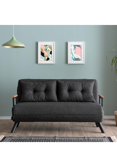 Pafu Sando İkili Keten Katlanır Yataklı Koltuk Koyu Gri Koyu Gri