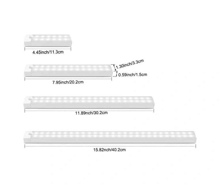 Meridiangoods 3lü Modern Led Dolap Altı Lamba Hareket Sensörü Usb Şarjlı 40cm Sıcak Beyaz Sıcak Beyaz