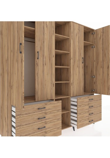 Kronos Dolap 10 Raflı 8 Çekmeceli 2 Askılı 220x59x243 Çam-çam/çam Atlas Çam/atlas Çam