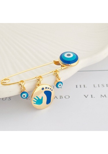 Bebek Yaka İğnesi Bebek Nazarlık El Ayak İzi Yaka İğnesi Gold