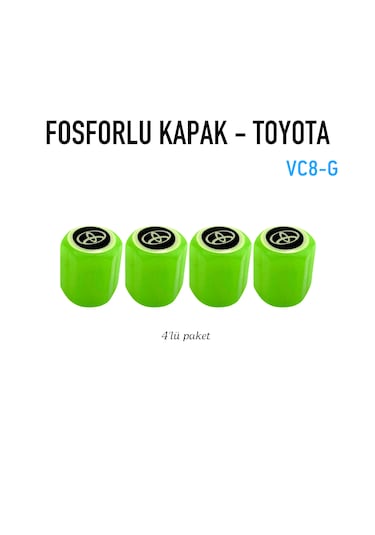 Toyota Logolu Yeşil Fosforlu Subap Kapağı - 4'lü Set