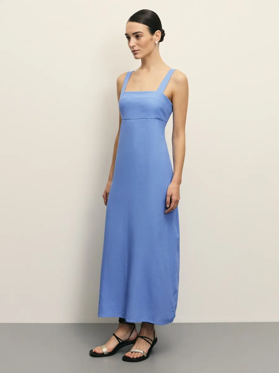 Zarına Uzun Keten Elbise, Kare Yaka 354677895 Beyaz