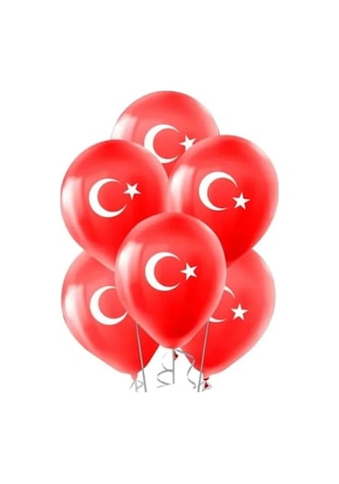 23 Nisan 29 Ekim Süsleme 50 Adet Ay Yıldızlı Balon Kırmızı