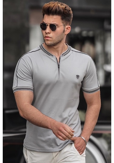 Madmext Madmext Gri Polo Yaka Erkek Tişört 9281-Gri