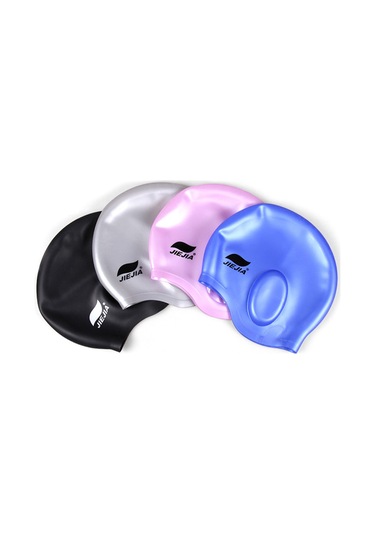 Geeksen Gri Silikon Yüzme Şapka 3d Kulak Koruyucu + Burun Klembi + Kulak Tıkacı - Temizliği Kolay, Hızlı Kuruyan Gri