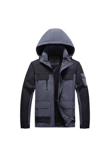 Erkek Kapüşonlu Dağcılık Ceket Koyu Gri Koyu Gri