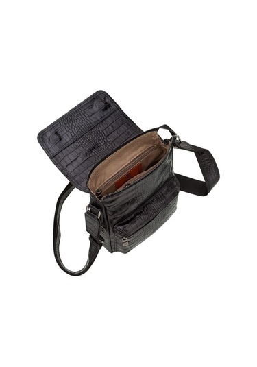 Bilik Deri Siyah Kroko Deri Erkek Postacı Çantası Blm08 02 001