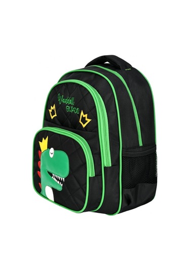Waddell Siyah Yeşil Dinazor Baskılı İlkokul Çantası - Waddell Bag