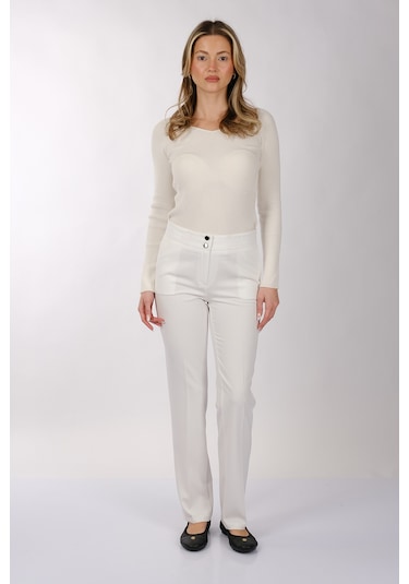 Modiva Minimalist Yüksek Bel Regular Fit Kadın Pantolon - Günlük & İş Ekru