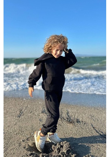 Yeni Sezon Petek /waffle Kumaş Oversize Kapüşonlu Alt Üst Eşofman Takımı Siyah Renk