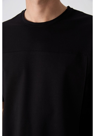 Tommy Life Siyah Pamuklu Kalın Yumuşak Dokulu Oversize Fit Basic Erkek T-shirt - 88349 Siyah