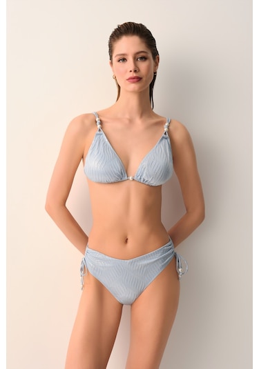 Suwen Pearl Üçgen Bikini Üst Sb2666513211321 Mavi