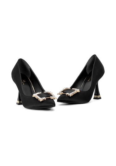 Elit Brk326s Kadın Tokalı Klasik Topuklu Ayakkabı Siyah Siyah