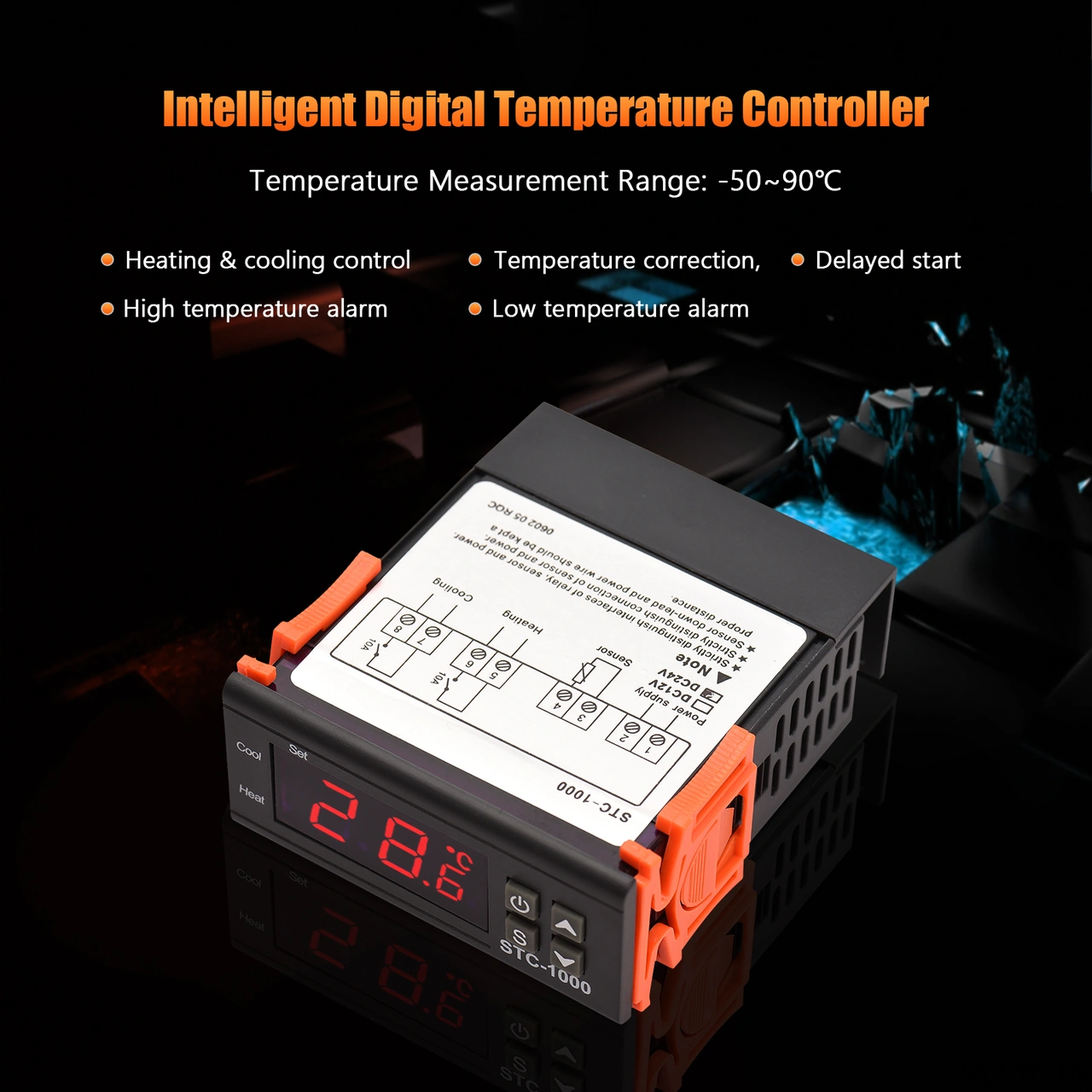Skycity Stc-1000 Akıllı Sıcaklık Kontrol Cihazı: Otomatik Isıtma/soğutma, Sıcaklık Doğrulama, Gecikmeli Başlangıç, Dc 24v, Abs Malzeme