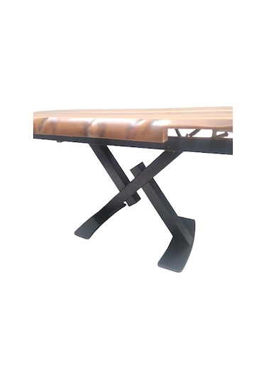 Masa Japon X Model Metal Siyah Ayak Kalınlaştırıma Kütük Desen Kelebek