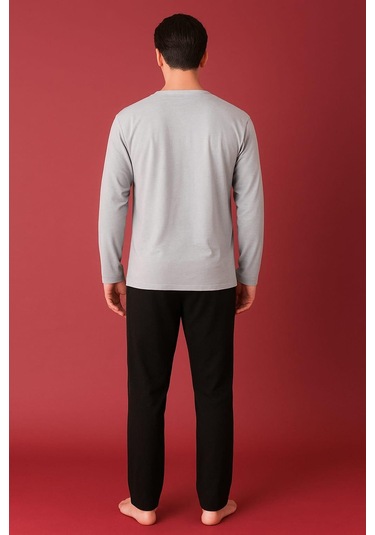 Erkek 1922 Uzun Kol % 100 Pamuk Pijama Takımı Gri Gri