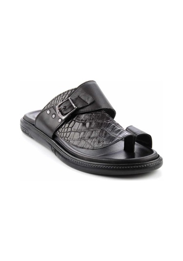 Siyah Hakiki Deri Erkek Terlik E04322038411 Siyah