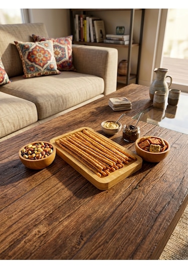 Doğal Bambu 2 Bölmeli Sunum Tabağı Ve Sosluk Seti - Kahvaltı & Çerez Sunum Seti