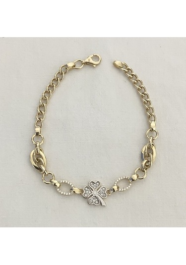 Bydevli Yoncalı Hallow Altın Bileklik-bbyd379