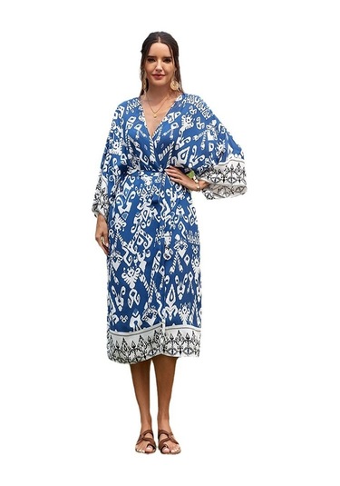 Kadın Plaj Baskılı Şal Tatil Bikini Güneş Korumalı Pareo Siyah