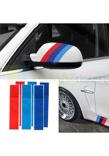Bmw M Ayna Şerit Ön Izgara Marşpiyel Sticker Yapıştırma Logo 6 Ad 25 X 5 Cm (3+3 6 Adet)