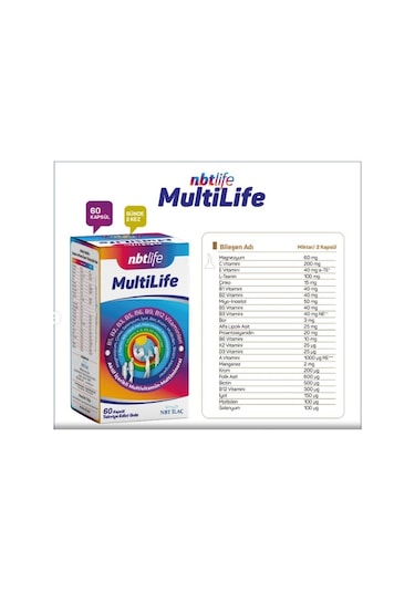 Nbt Life Multilife Multivitamin Multimineral Takviye Edici Gıda 60 Kapsül