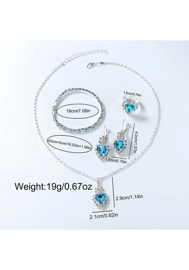 Elegant Yuvarlak Quvars Saat Analog Ve Kolye+küpe+yüzük Takım Açık Mavi