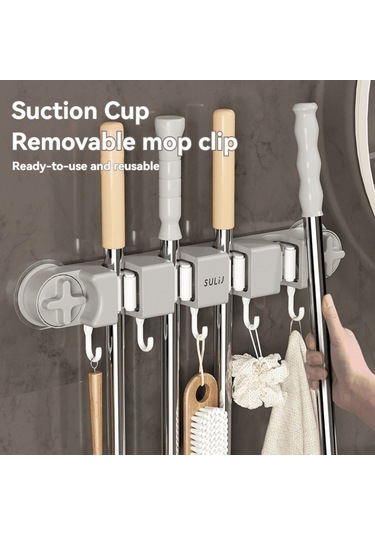 Xiyyadms Gri Güncellenmiş Dört Klipsli Süpürge Tutucu - Delme Yok Vakum Süspansiyonu İle Yüksek Taşıma Kapasitesi, Banyo Ve Mutfak İçin Su Geçirmez Depolama Rakımi Gri