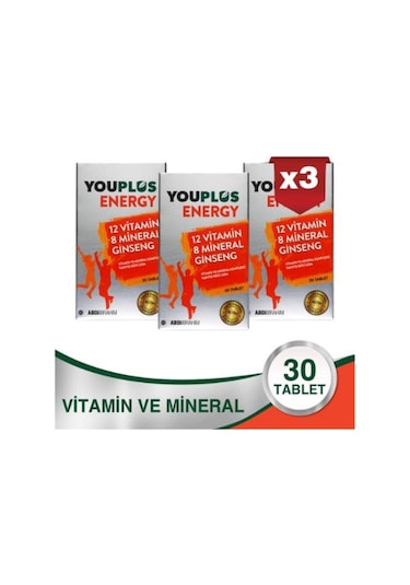 Youplus Energy 12 Vitamin 8 Mineral Ginseng 3 x 30 Tablet