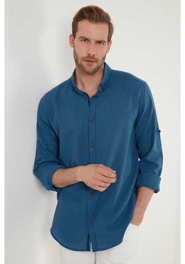 Buratti Pamuklu Regular Fit Düğmeli Yaka Erkek Gömlek Cf20S111871 Indigo