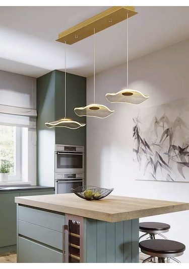 Burenze Burenze Luxury Exclusive Üçlü Sıralı Sarkıt Led Avize Jellyfish Gold Sarı Ledli Avize -burenze2022-7 Gold Sarı