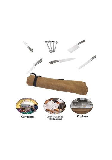 Pazly 7 Bölmeli Katlanabilir Şef Bıçağı Çantası - Pratik Taşınabilir Mutfak Ekipmanı Kahverengi Kahverengi