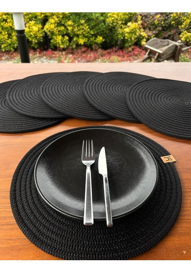 6 Lı Yuvarlak Supla Takımı Kolay Temizlenebilir, Modern Sofralar İçin Siyah