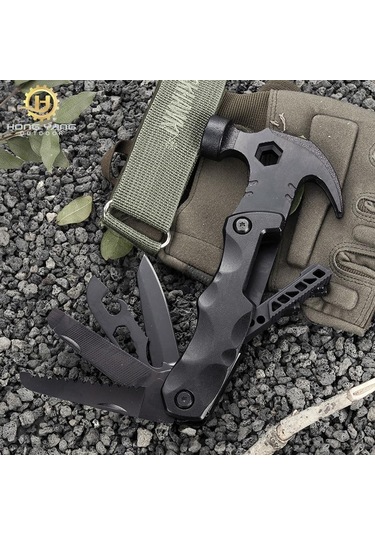 Valkyrie Çok Fonksiyonlu Çekiç Çakı Çantalı Kamp Outdoor Testere Tornavida Seti Siyah