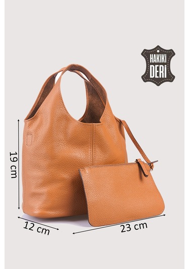 Hakiki Deri Kadın El Çantası Taba Smr9200 Taba