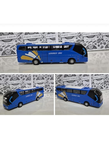 Sesli Işıklı Metal Otobüs Oyuncak Mavi Otobüs