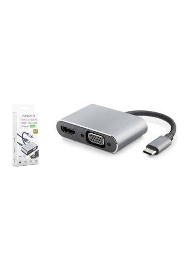 Hadron Hdx7839 Type-c To Hub Hdtv 4k 30hz + Type-c + Usb + Vga 4ın1 Gri