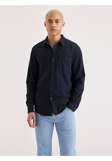 Dockers Minimalist Uzun Kol Erkek Gömlek - Günlük Stil Mavi