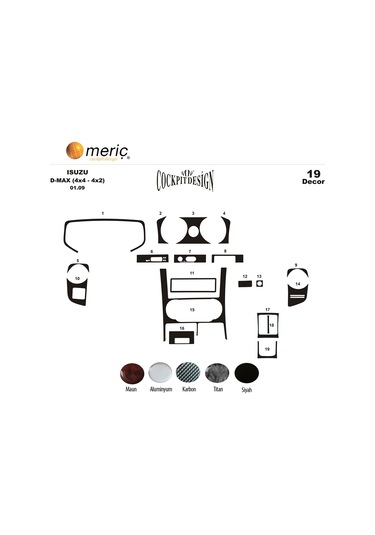 Meriç® Isuzu D Max 4X2-4X4 Ön Torpido Kaplam 19 Parça 2007-2012 (530156562)