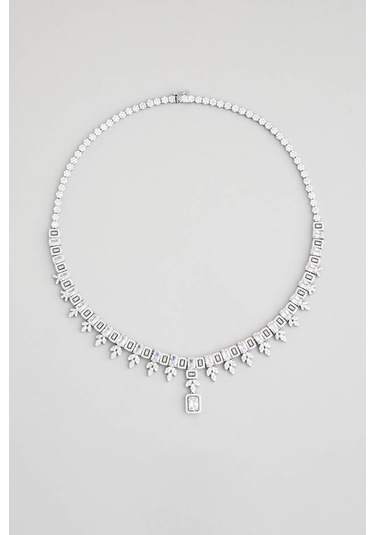 So Chic Romantik Aşk 18 Ayar Beyaz Altın Kaplama Gümüş Gerdanlık Beyaz